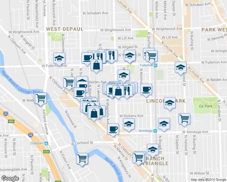 map of restaurants, bars, coffee shops, grocery stores, and more near in Chicago