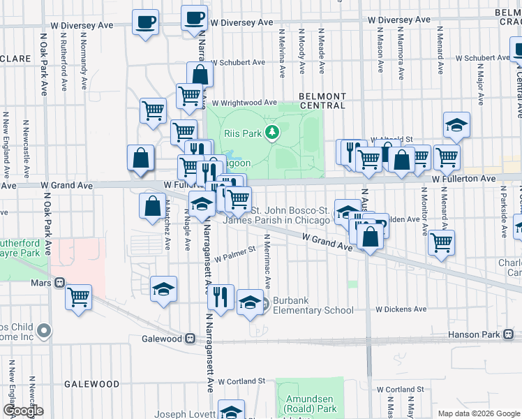 map of restaurants, bars, coffee shops, grocery stores, and more near in Chicago