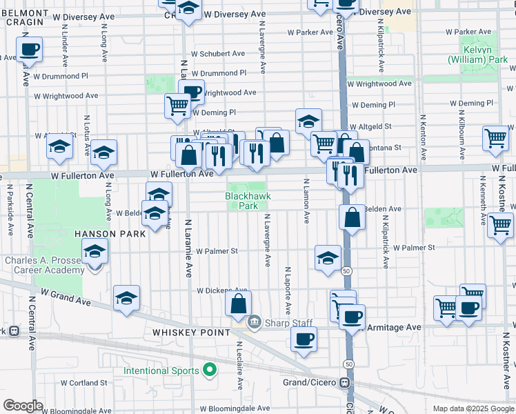 map of restaurants, bars, coffee shops, grocery stores, and more near in Chicago