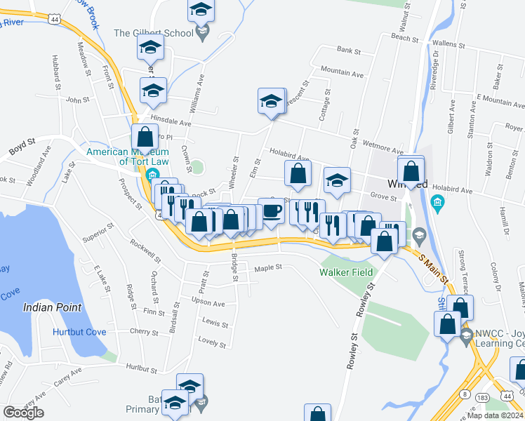 map of restaurants, bars, coffee shops, grocery stores, and more near 13 Greenwoods Avenue in Winchester