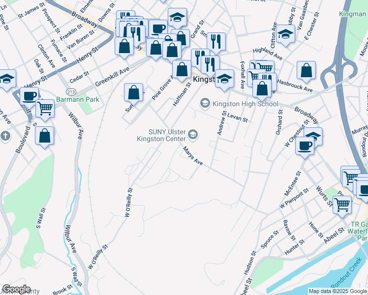 map of restaurants, bars, coffee shops, grocery stores, and more near 97-113 Marys Avenue in Kingston