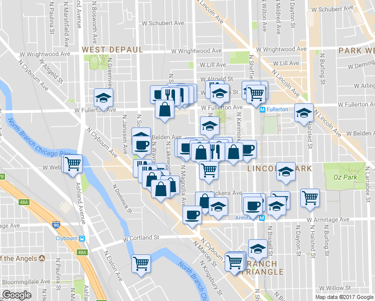 map of restaurants, bars, coffee shops, grocery stores, and more near in Chicago