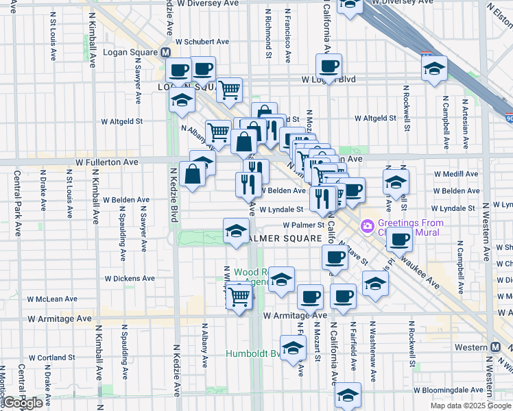 map of restaurants, bars, coffee shops, grocery stores, and more near in Chicago