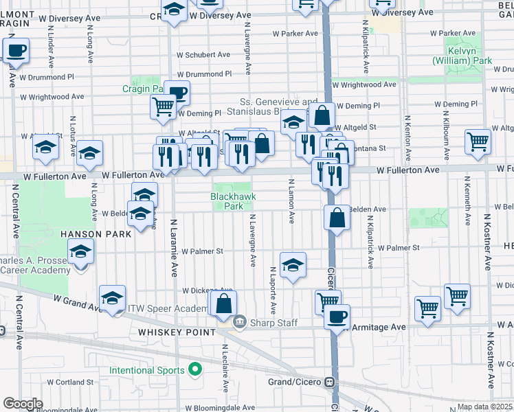 map of restaurants, bars, coffee shops, grocery stores, and more near in Chicago