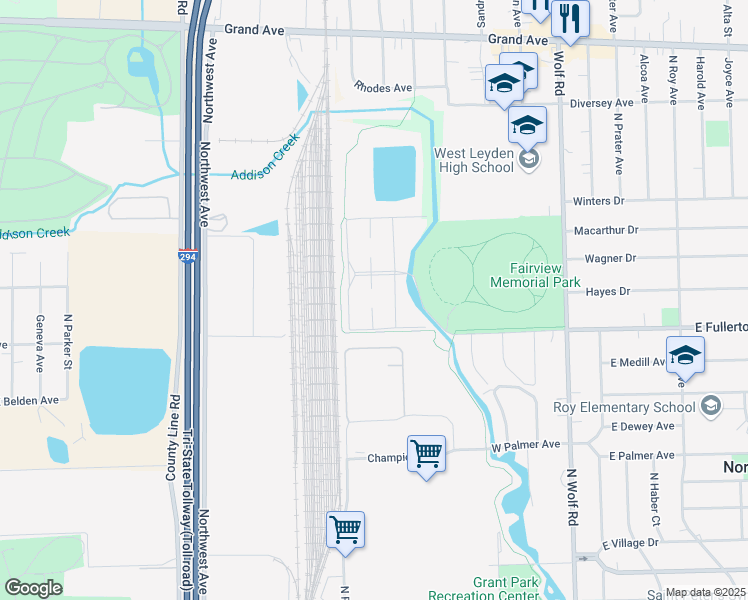 map of restaurants, bars, coffee shops, grocery stores, and more near 20 North King Arthur Court in Northlake