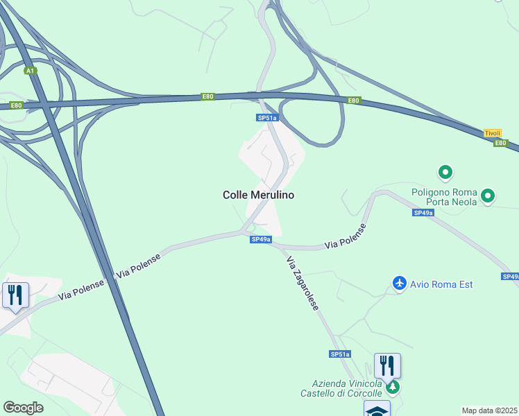 map of restaurants, bars, coffee shops, grocery stores, and more near Via Maremmana Inferiore in Rome