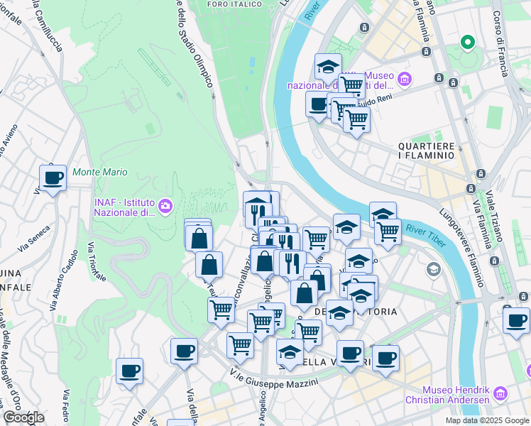 map of restaurants, bars, coffee shops, grocery stores, and more near 291 Piazzale Maresciallo Giardino in Roma