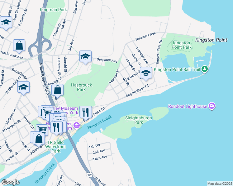 map of restaurants, bars, coffee shops, grocery stores, and more near 185-211 Rondout Landing in Kingston