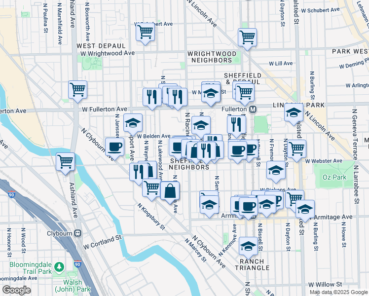 map of restaurants, bars, coffee shops, grocery stores, and more near in Chicago