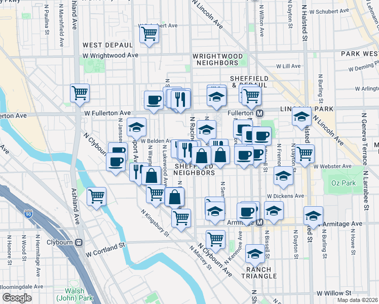 map of restaurants, bars, coffee shops, grocery stores, and more near in Chicago