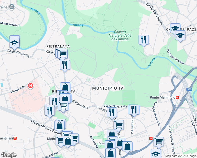 map of restaurants, bars, coffee shops, grocery stores, and more near 108 Via Ramiro Fabiani in Roma