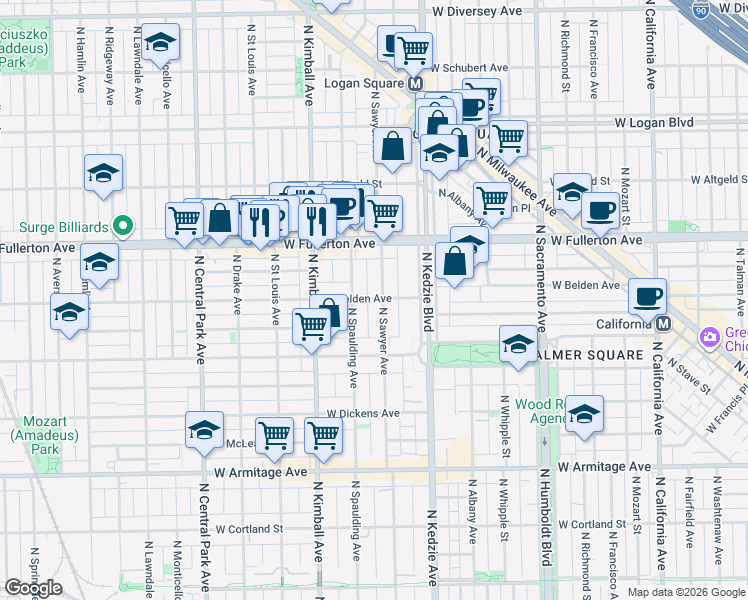 map of restaurants, bars, coffee shops, grocery stores, and more near in Chicago
