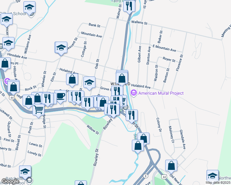 map of restaurants, bars, coffee shops, grocery stores, and more near 75 Park Place West in Winchester