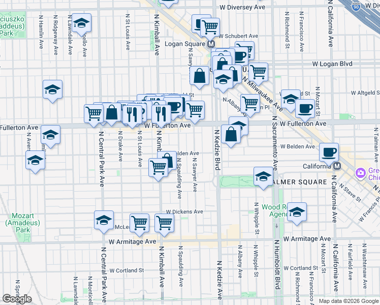 map of restaurants, bars, coffee shops, grocery stores, and more near in Chicago
