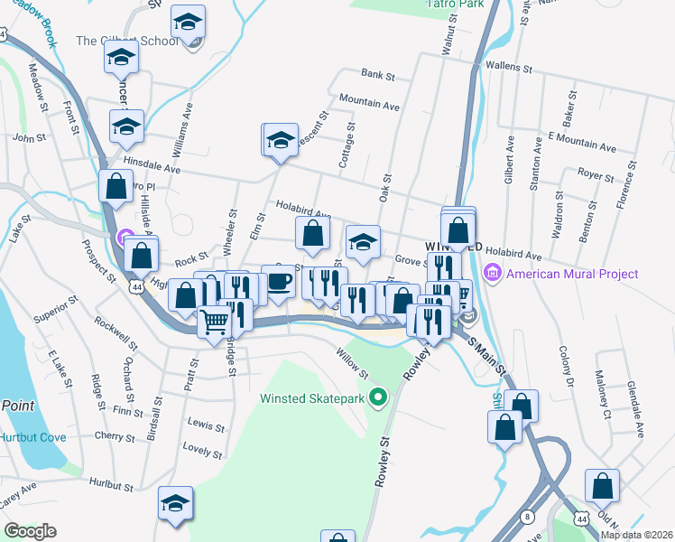 map of restaurants, bars, coffee shops, grocery stores, and more near 47 Chestnut Street in Winchester