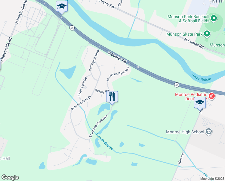 map of restaurants, bars, coffee shops, grocery stores, and more near 849 Saint James Park Avenue in Monroe