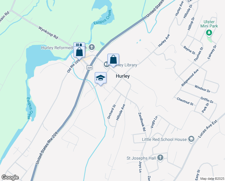 map of restaurants, bars, coffee shops, grocery stores, and more near Millbrook Avenue in Hurley
