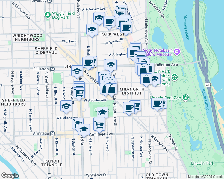 map of restaurants, bars, coffee shops, grocery stores, and more near in Chicago