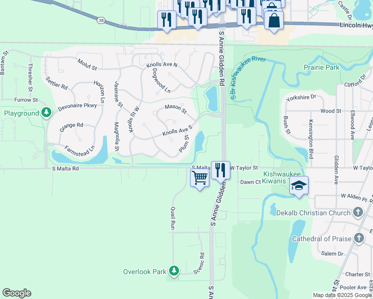 map of restaurants, bars, coffee shops, grocery stores, and more near 674 Plum Street in DeKalb