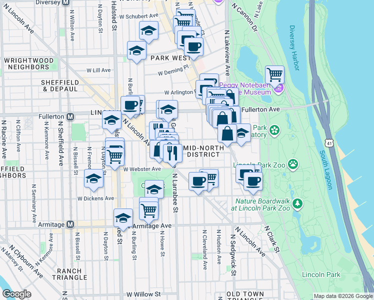 map of restaurants, bars, coffee shops, grocery stores, and more near in Chicago