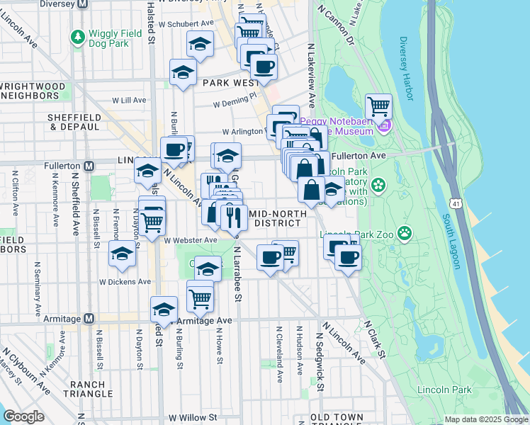map of restaurants, bars, coffee shops, grocery stores, and more near in Chicago