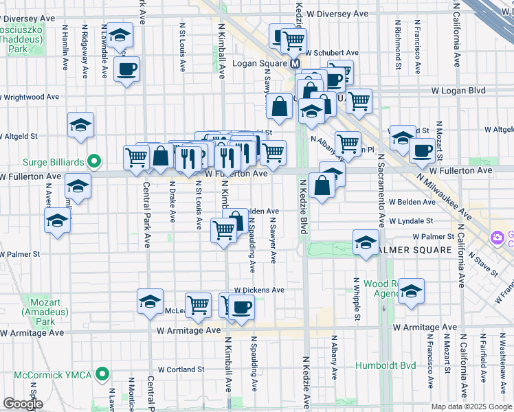 map of restaurants, bars, coffee shops, grocery stores, and more near in Chicago