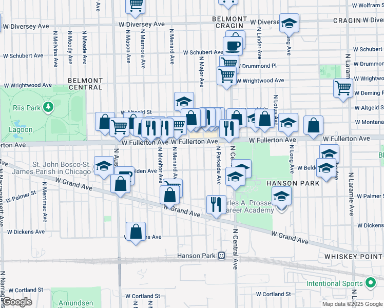 map of restaurants, bars, coffee shops, grocery stores, and more near in Chicago