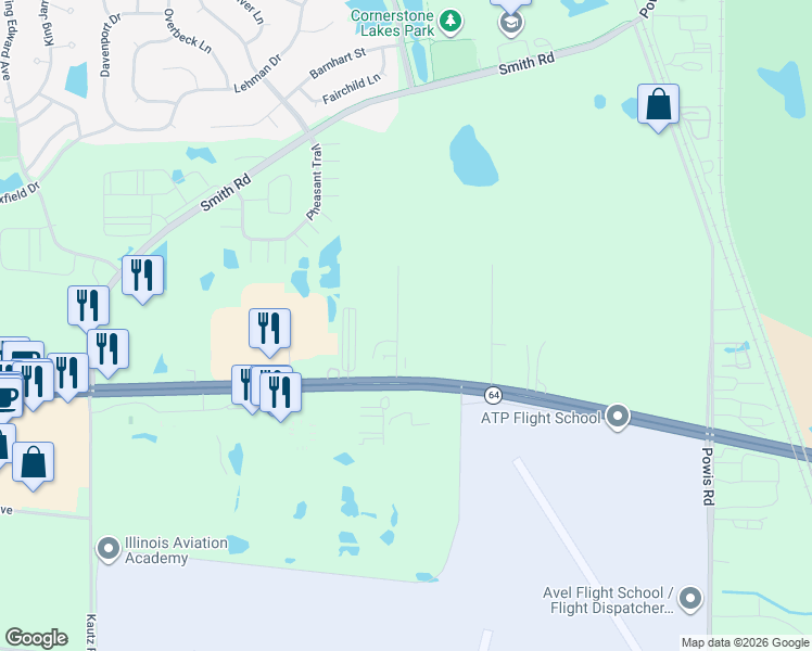 map of restaurants, bars, coffee shops, grocery stores, and more near 3N509 Oak Road in West Chicago