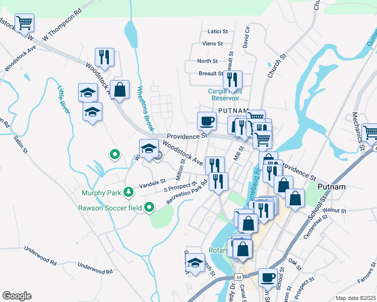 map of restaurants, bars, coffee shops, grocery stores, and more near 9 Lamothe Street in Putnam