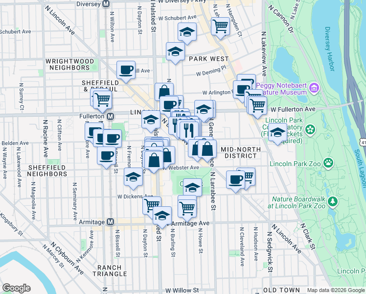 map of restaurants, bars, coffee shops, grocery stores, and more near in Chicago