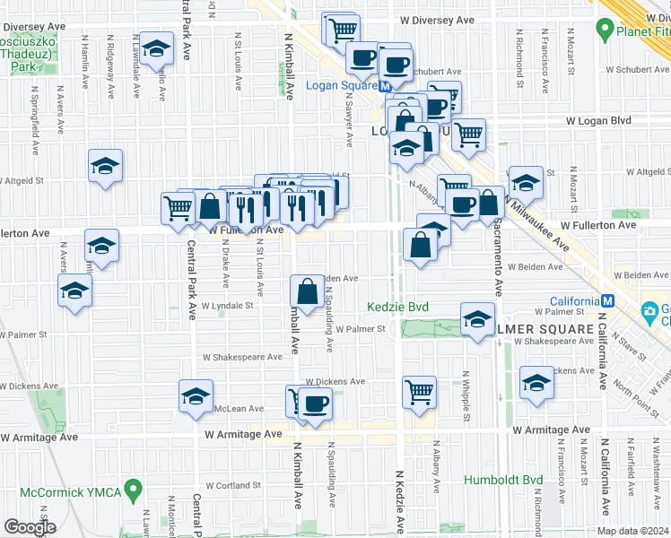 map of restaurants, bars, coffee shops, grocery stores, and more near in Chicago