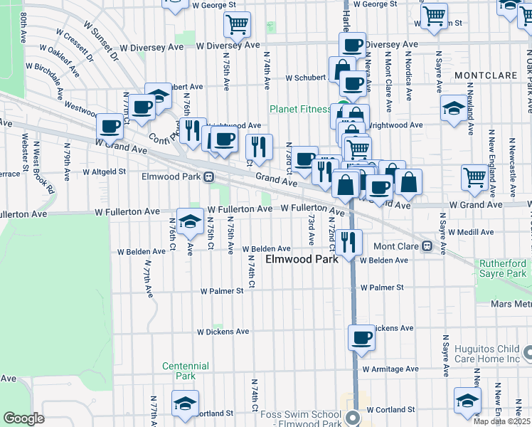 map of restaurants, bars, coffee shops, grocery stores, and more near in Elmwood Park