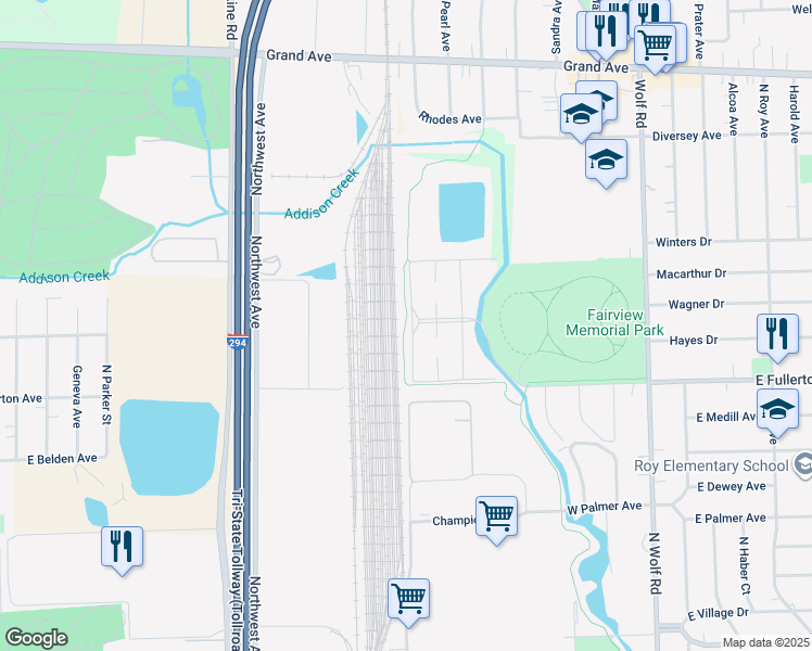 map of restaurants, bars, coffee shops, grocery stores, and more near 29 North King Arthur Court in Northlake