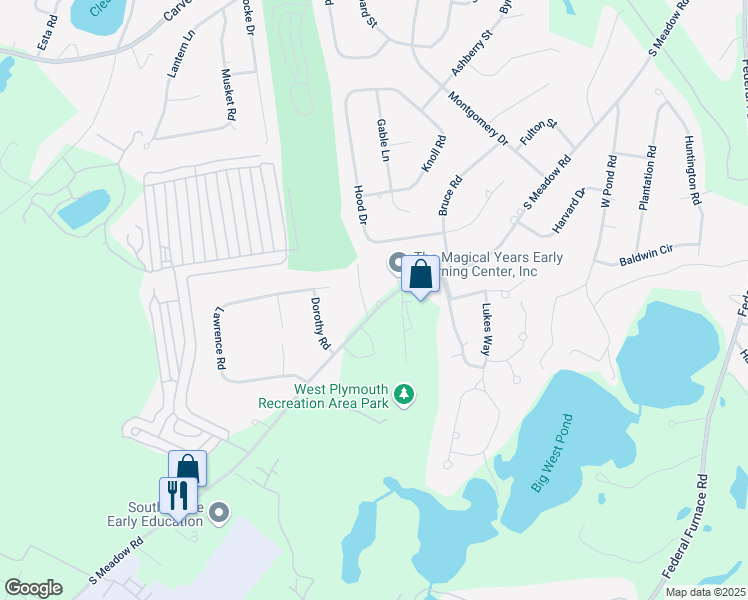 map of restaurants, bars, coffee shops, grocery stores, and more near 119 South Meadow Road in Plymouth