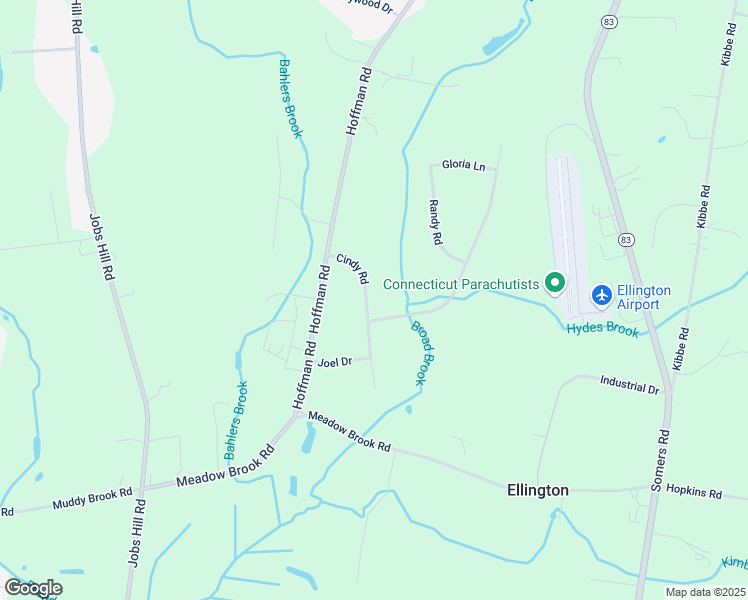 map of restaurants, bars, coffee shops, grocery stores, and more near 22 Cindy Road in Ellington