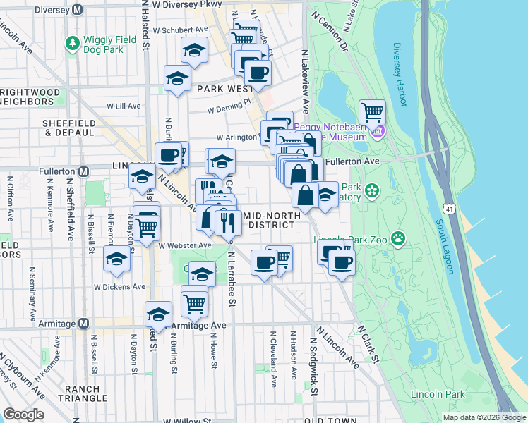 map of restaurants, bars, coffee shops, grocery stores, and more near in Chicago