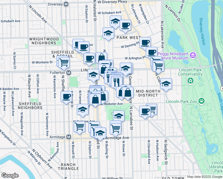 map of restaurants, bars, coffee shops, grocery stores, and more near in Chicago