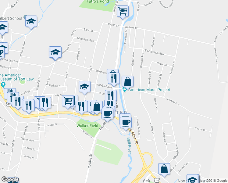 map of restaurants, bars, coffee shops, grocery stores, and more near 26 North Main Street in Winchester