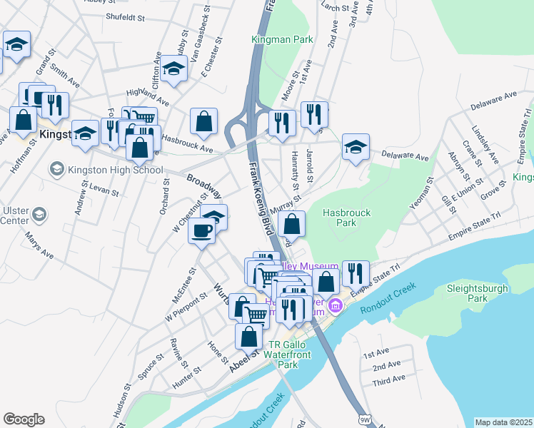 map of restaurants, bars, coffee shops, grocery stores, and more near 2 Murray Street in Kingston