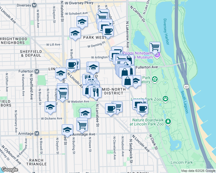 map of restaurants, bars, coffee shops, grocery stores, and more near in Chicago