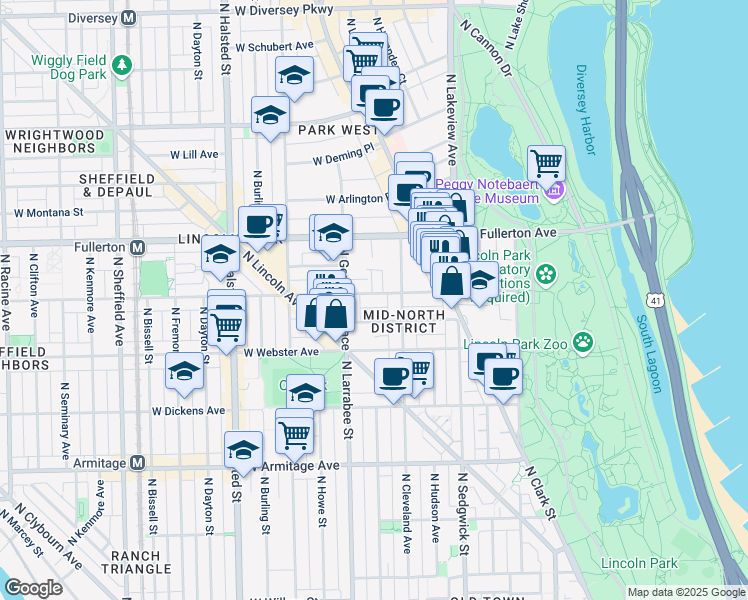 map of restaurants, bars, coffee shops, grocery stores, and more near in Chicago