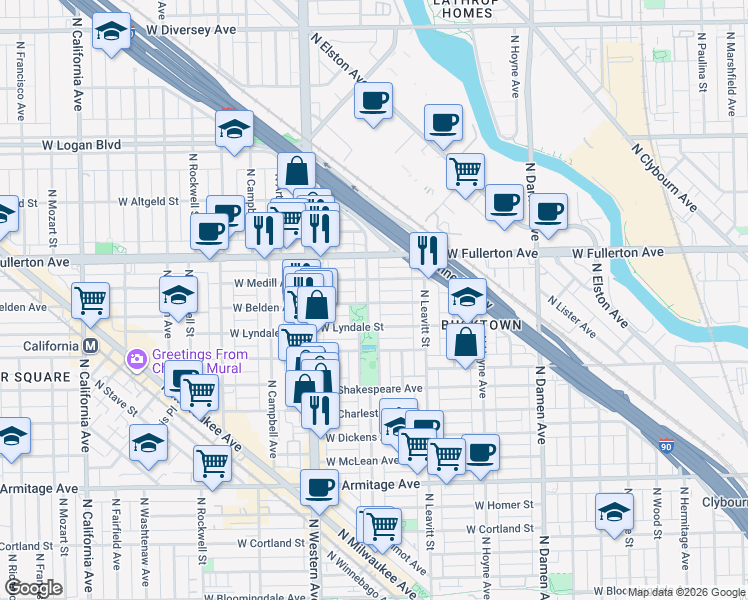 map of restaurants, bars, coffee shops, grocery stores, and more near in Chicago