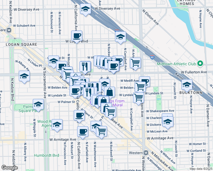 map of restaurants, bars, coffee shops, grocery stores, and more near in Chicago