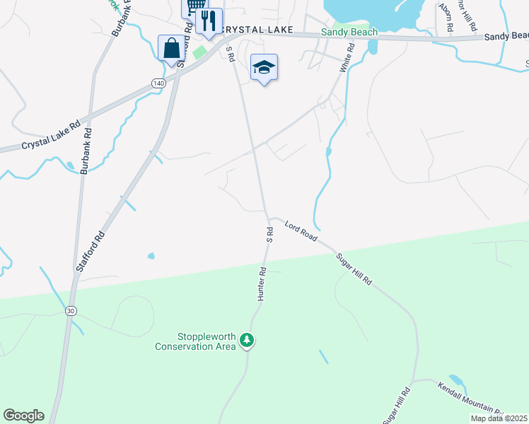 map of restaurants, bars, coffee shops, grocery stores, and more near 10 South Road in Ellington