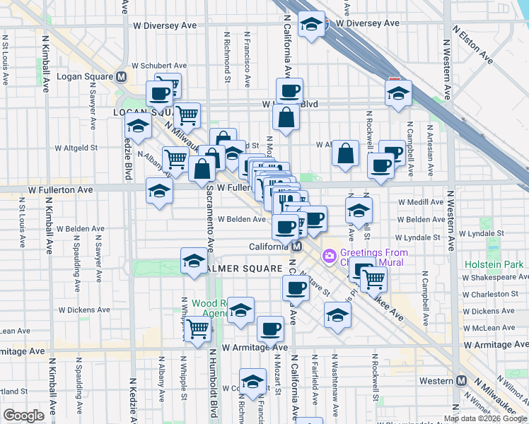 map of restaurants, bars, coffee shops, grocery stores, and more near in Chicago