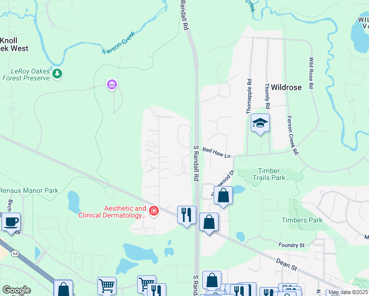 map of restaurants, bars, coffee shops, grocery stores, and more near 1001 Crestwood Circle in St. Charles