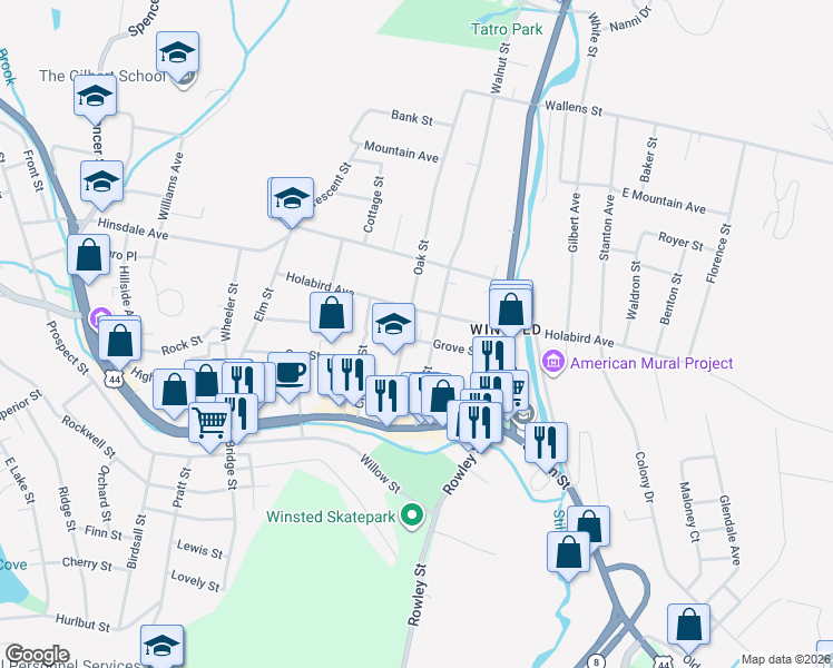 map of restaurants, bars, coffee shops, grocery stores, and more near 7 Grove Street in Winchester