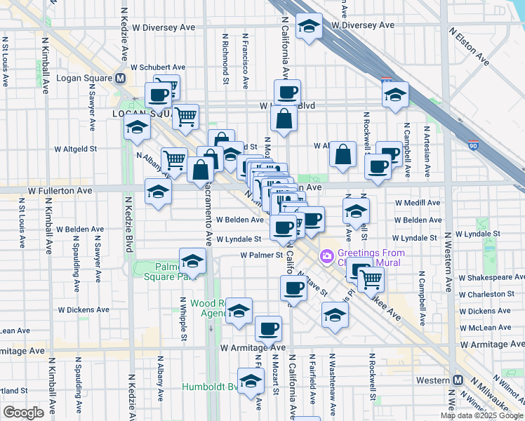map of restaurants, bars, coffee shops, grocery stores, and more near in Chicago