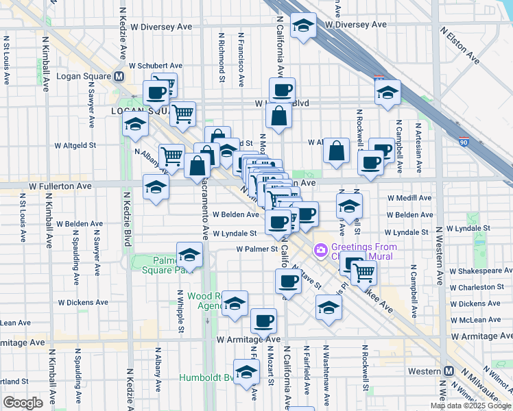 map of restaurants, bars, coffee shops, grocery stores, and more near in Chicago