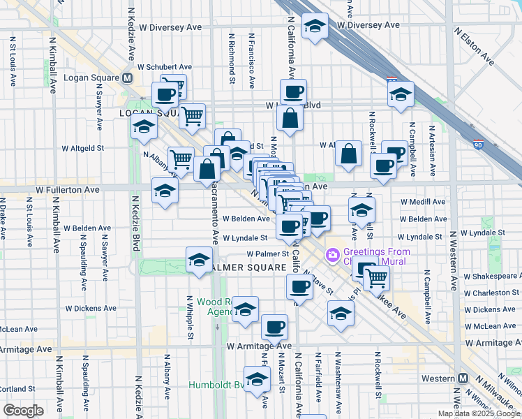 map of restaurants, bars, coffee shops, grocery stores, and more near in Chicago